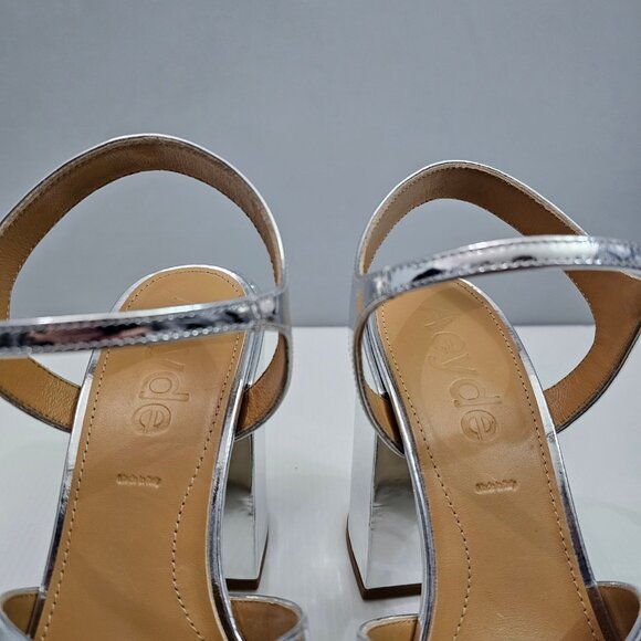 Aeyde Platform Block Heel Sandal Women EU 39 Metallic Silver Leather Ankle Strap - Picture 8 of 16